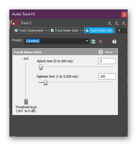 Редактирование подавления шума для трека в Sony Vegas Pro