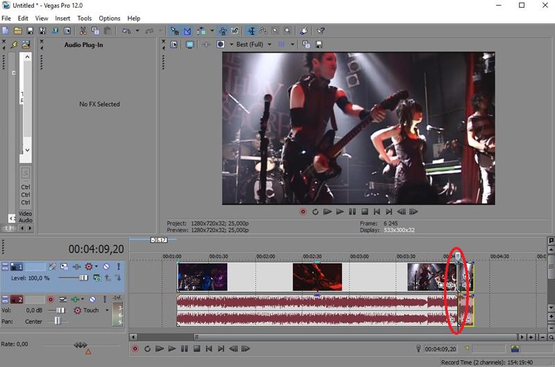 Обрезка конца видео в Сони Вегас Про