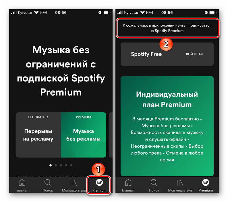 Отсутствие возможности подписки на Spotify Premium в мобильном приложении