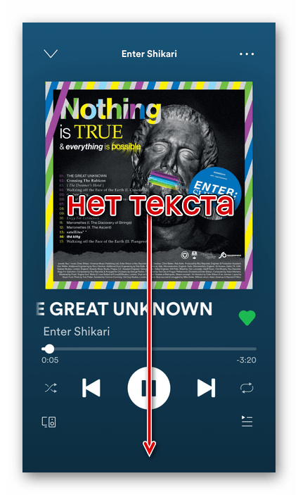 Отсутствие текста песни в мобильном приложении Spotify для iPhone