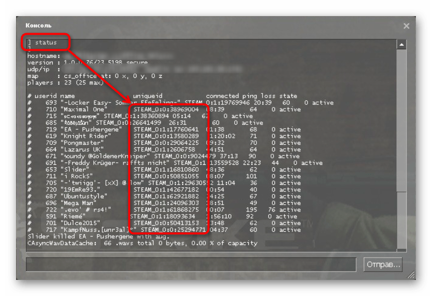 Определение SteamID через консоль в онлайн-игре
