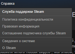 Переход к службе поддержки Steam