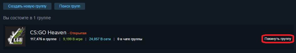 Покинуть группу Steam